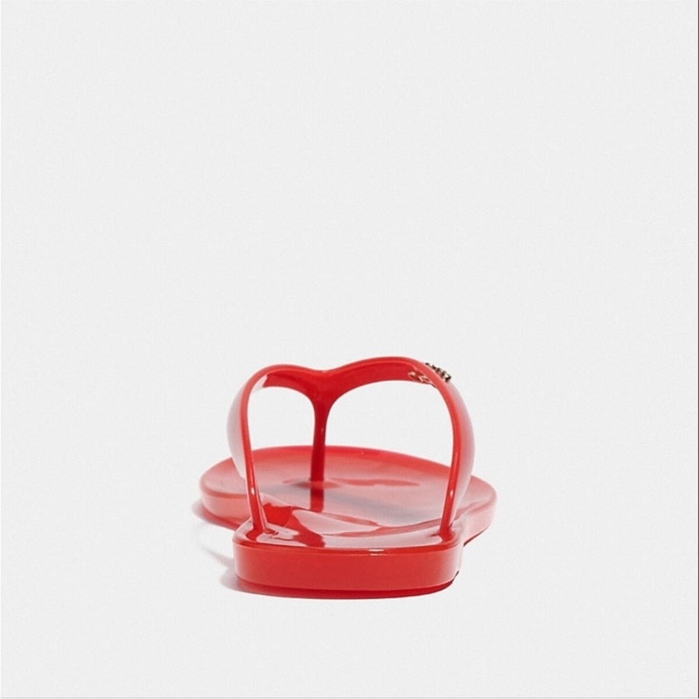 Coach Nisa Red Jelly Logo-Print Thong Sandal with Gold Accent - Picture 3 of 4